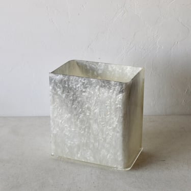 Vintage Mid Century Acrylic Lucite Mother of Pearl/Marble Effect Rectangular Wastebasket 