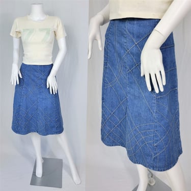 Gaimiin 1970's Blue Cotton Patchwork A-line Denim Skirt I Sz Sm I W: 26