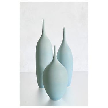 SHIPS NOW- Seconds Sale - Set of 3 Stoneware Bottle Vases in Super Matte Ice Blue by Sara Paloma Pottery 