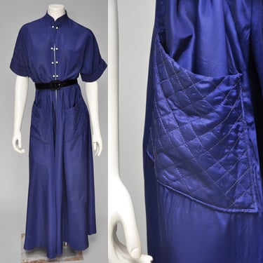 1940s cobalt blue hostess dress with pockets L/XL 