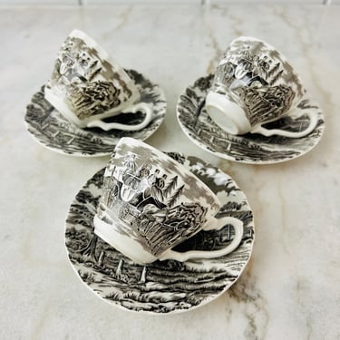Vintage Myott Royal Mail Tea Cup and Saucer set of 3, Staffordshire Ware, brown transferware, ironstone, Made in England, replacement, gift 