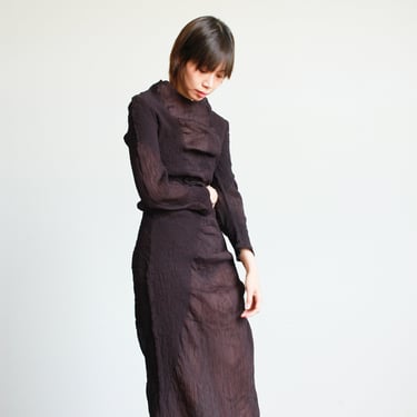 1990s Yoshiki Hishinuma Deep Violet Pleated Textured Dress 