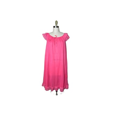 Vintage Gossard Artemis Sheer Embroidered Fuchsia Pink Nightgown Negligee size m 