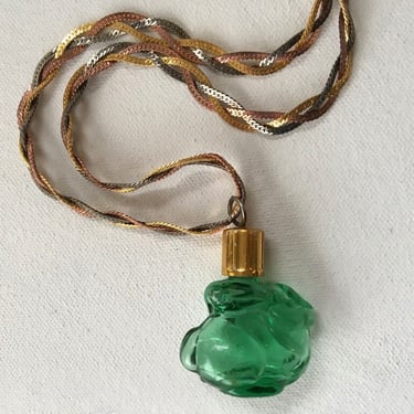 Vintage Green Rabbit Bottle Necklace, Thought To Be Max Factor, No Perfume In Vial, Green Glass Bunny Rabbit, Easter Jewelry 