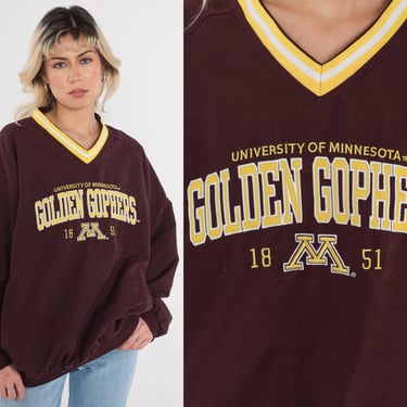 Golden Gophers Jacket Y2K University of Minnesota Windbreaker College Sports Shirt UMN Graphic Ringer V Neck Burgundy Vintage 00s Medium M 