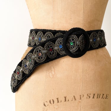 Vintage ‘80s ‘90s Carolyne Barton Night beaded belt | glam evening cocktail belt, OSFM adjustable O ring buckle 