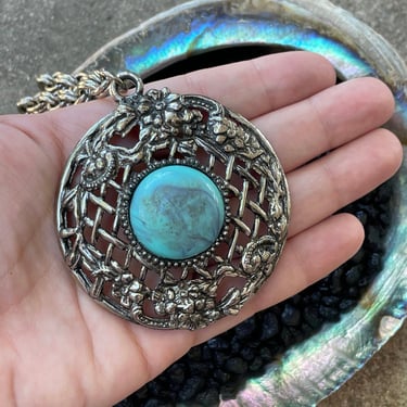 1970s Silver and Faux Turquoise Cabochon Necklace
