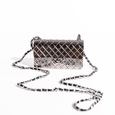 CHANEL Cruise 2022 Rare Silver Metal Quilted Mini Flap Bag