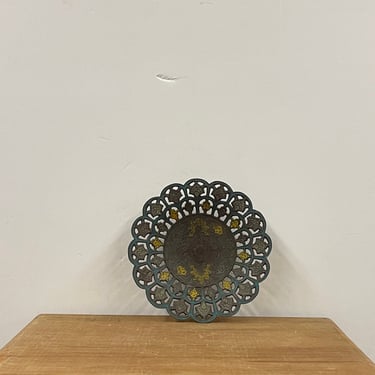 Antique Metal Decorative Bowl from India art decor design vintage import brass dish tray figurine 