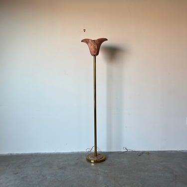Vintage Sculptural Brass and Ceramic Shade Floor Lamp 