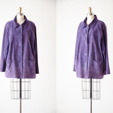purple leather jacket | 90s plus size vintage purple suede jacket 