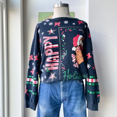 Vintage Holiday Pullover Sweatshirt / Vintage Crewneck Sweatshirt / Vintage Christmas Sweatshirt / Teddy Bear Christmas Sweatshirt Large 