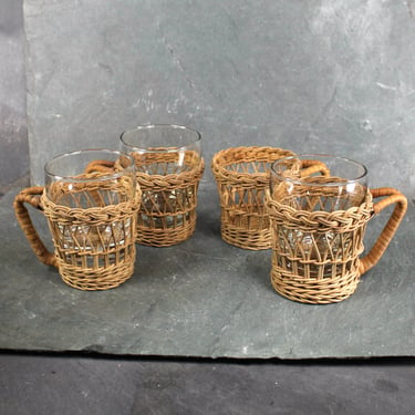 Set of 3 Vintage Mid-Century Drinking Glasses with Rattan Holders | Libby Glasses  | 3 Glasses, 4 Covers | Bixley Shop 