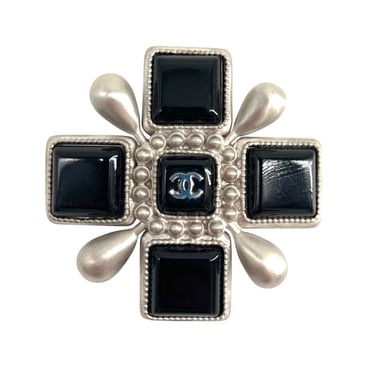 Chanel S/S 2004 Black Enamel Maltese Cross Pendant Brooch