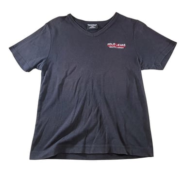 Ralph Lauren Polo V Neck T Shirt VTG Street Wear Y2K Black Size Youth L C3/18 