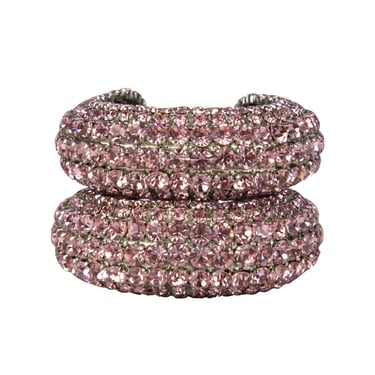 Yves Saint Laurent Vintage 1960s Haute Couture Pair of Baby Pink Rhinestone Cuff Bracelets