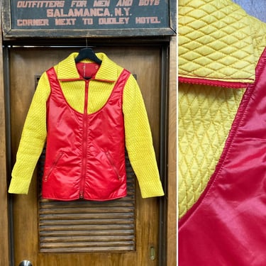 RESERVERD, Vintage 1960’s Yellow x Red Glam Mod Quilted Ski Jacket, 60’s Vintage Clothing 
