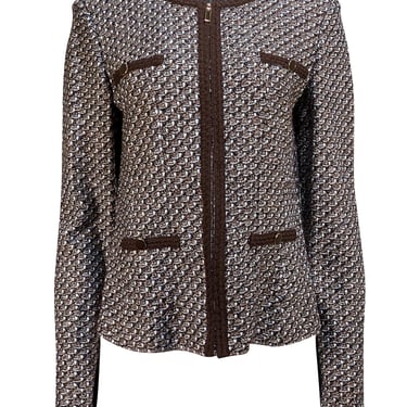St. John - Brown & Cream Blend Zipper Front Knit Jacket Sz 14