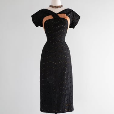 Classic 1950's Autumnal Wiggle Dress By Jack Stern / Medium
