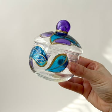 Beautiful Italian Hand Painted turquoise & Blue Delicate Oggetti Dell'Artigianato Artistico Candy Jar 