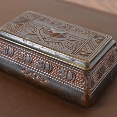 Tiffany Studios New York American Indian Patinated Bronze Stamp Box