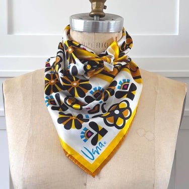 Vintage Scarf Vera Yellow Neckerchief 1970's Square Scarf Floral Hair Tie for Handbag Purse Scarf for Neck Vintage Fashion Scarf Mod Style 