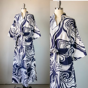 1960s Hawaiian Dress Printed Cotton Maxi S 