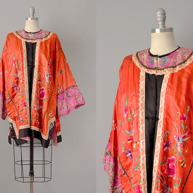 SALE: 1800s Jacket // Early Embroidered Chinese Silk Jacket // One Size 