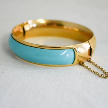 1960s Aqua and Gold Metal Bangle Bracelet 
