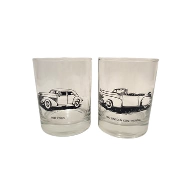 Vintage Classic Car Drink Glasses, Lincoln Continental Auburn Cord Rocks Cocktail Glass, Double Old Fashioned Barware, Mid Century Bar 