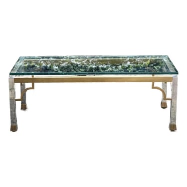 Vintage Maison Jansen Style Hollywood Regency Chrome and Brass Coffee Table With Glass Top 