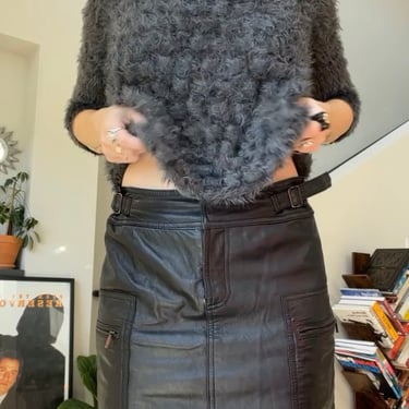 VTG Y2K Black Leather Cargo Mini Skirt 