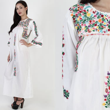 Long Sleeve Heavily Embroidered Long Oaxacan Maxi Dress 