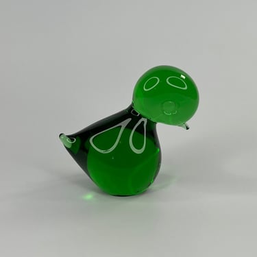 Vintage FM Konstglas Ronneby Sweden Mid-Century Art Glass Stunning Pippi Bird Emerald Green Decor 