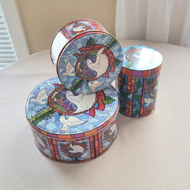 Set of 3 PEACE tin cans Blue containers for bulk products Metal cookie box Lidded tin pastries canister 