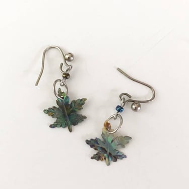 Vintage Mother of Pearl Maple Leaf Earrings Tiny 