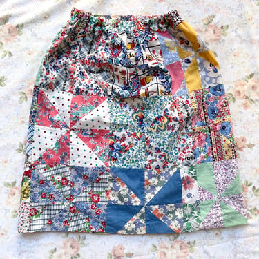 Size Small / Medium - 1950's Feedsack Quilted Skirt 