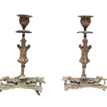 Antique Candlestick Holders Baroque Style, Pair 