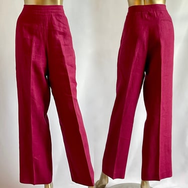 Raspberry Pink High Waist Linen Flat Front Trouser 1990's Medium 