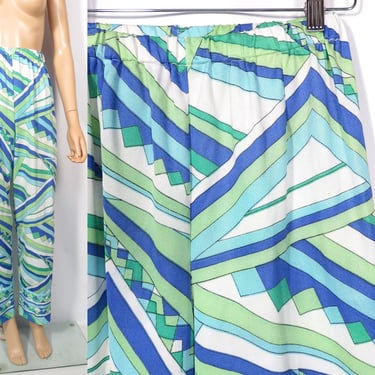 Vintage 60s Pucci-esque Psychedelic Abstract Print Loungewear Elastic Waist Straight Leg Pants Size S/M 