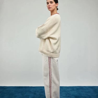 Pinstripe Track Pant - Milk w/ Red Stripe