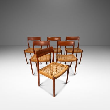 Set of Six ( 6 ) Model 77 Dining Chairs in Teak & Paper Cord by Niels O. Møller for J.L. Møllers Møbelfabrik Modell 77, Denmark, c. 1960s 