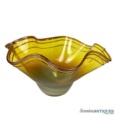 Yellow Hand Blown Art Glass Ruffled Centerpiece Bowl by Matt McBride