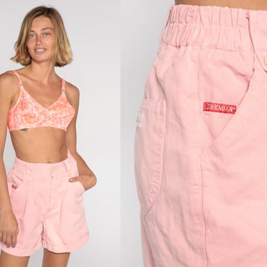 Baby Pink Shorts Y2k Pleated Trouser Shorts High Waisted Mom Shorts Retro Cotton Pastel Summer Vintage 00s Small 