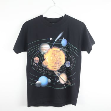 vintage 1990s OUTER space SOLAR system black vintage short sleeve nasa style vintage t shirt -- size extra small men's 