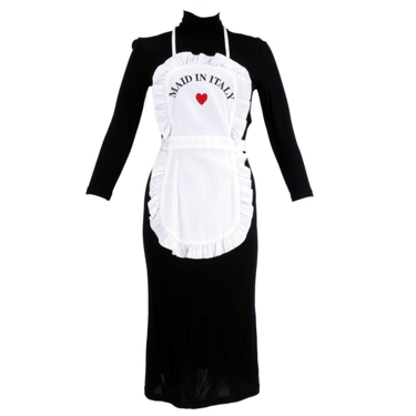 Moschino Fall/Winter 2001 Black and White "Maid in Italy" Mesh Apron Dress