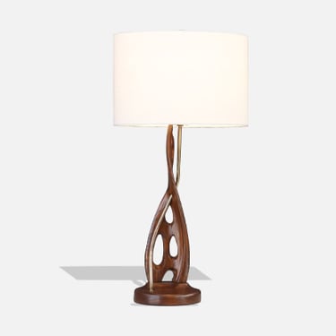 Mid-Century Modern Sculpted Wood & Brass Table Lamp by Lighthouse Co.