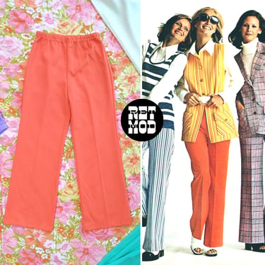 Retro Vintage 60s 70s Peachy Orange Polyester Pants 