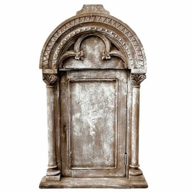 Antique Early Gothic Architectural Carved Wood Religious Tabernacle Door 
