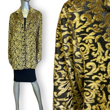 Vintage Diane Von Furstenberg Blazer Blouse Black and Green Baroque Print Velvet 